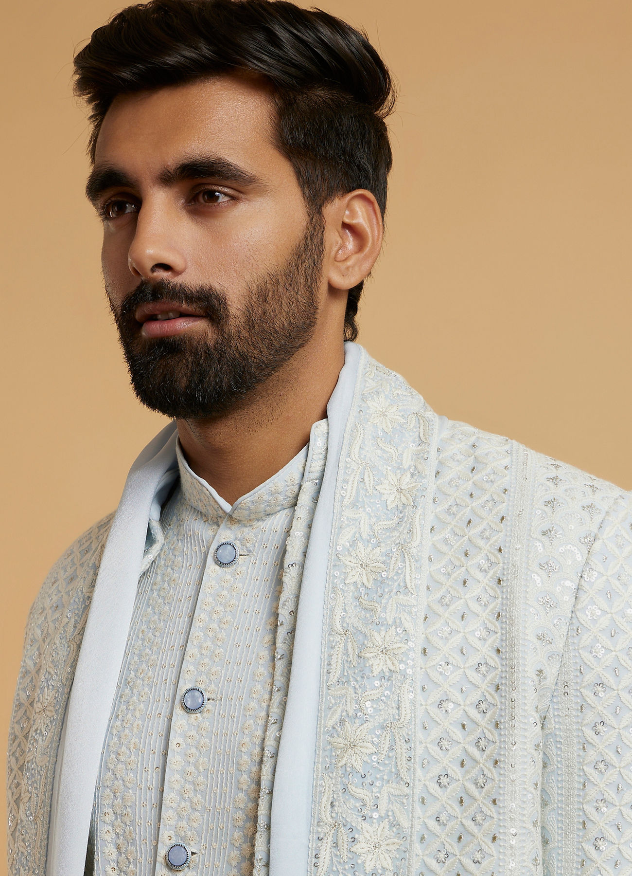 Twamev Men Light Blue Grandeur Indo Western