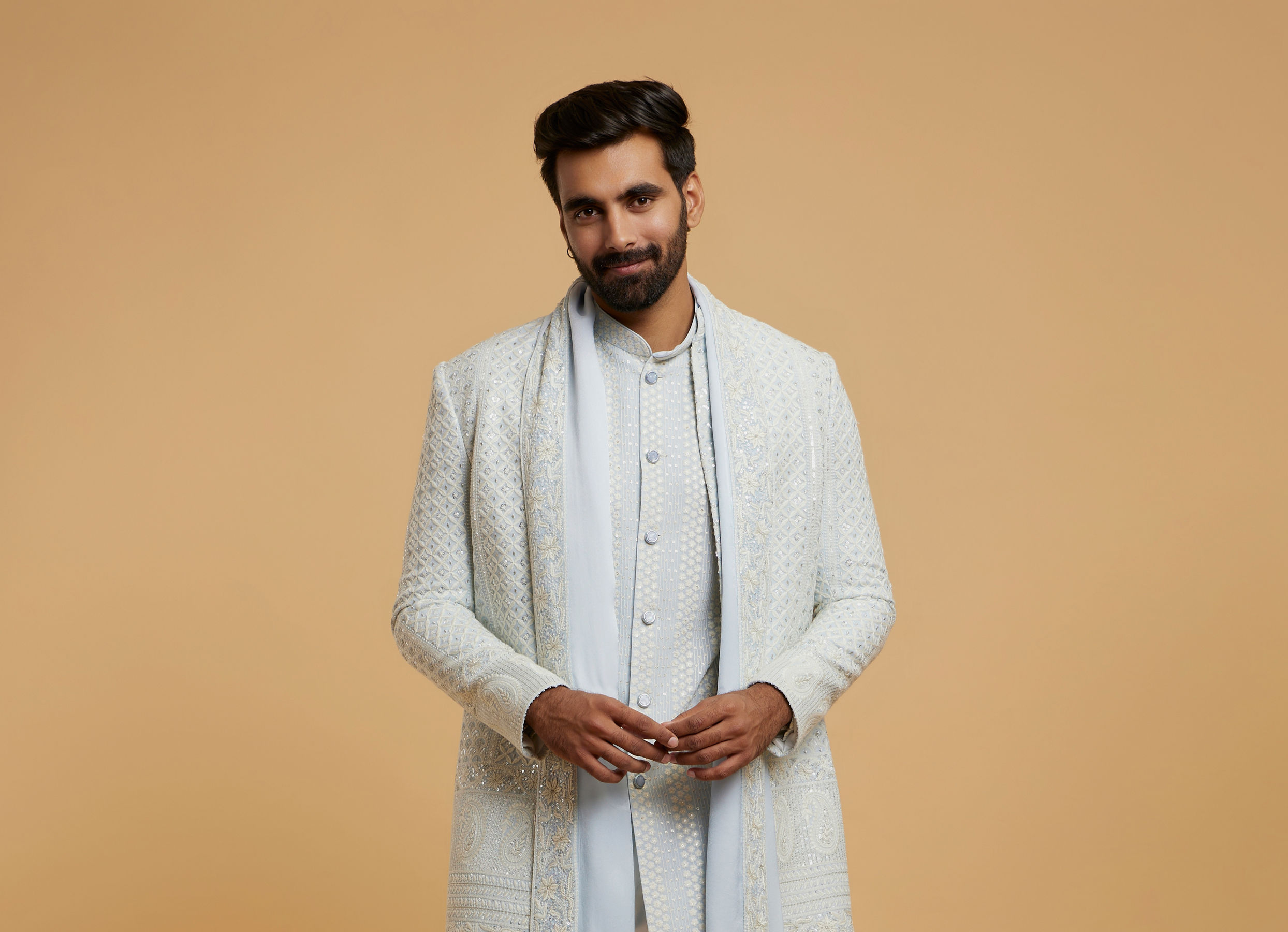 Twamev Men Light Blue Grandeur Indo Western