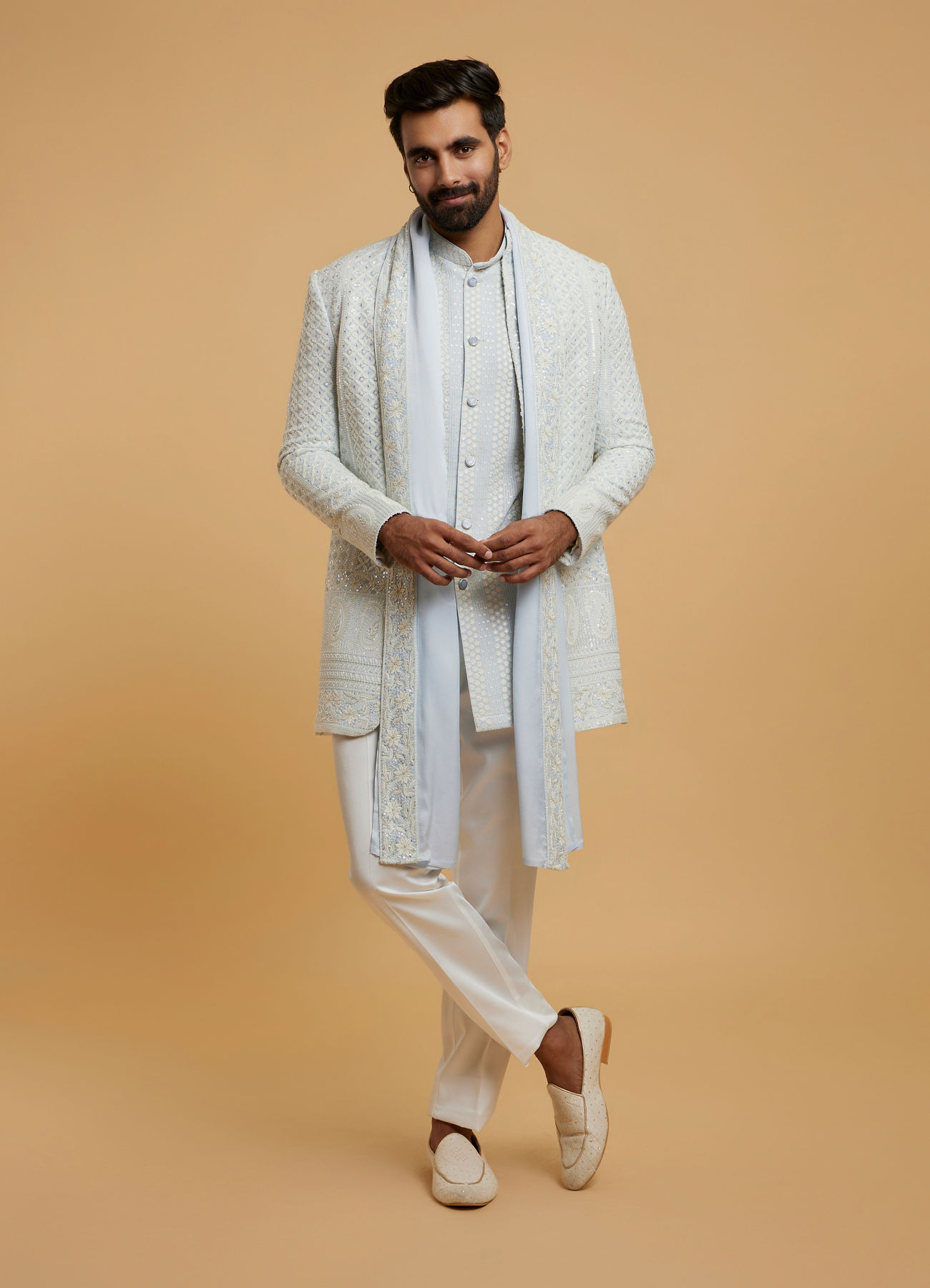 Twamev Men Light Blue Grandeur Indo Western