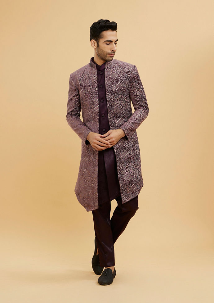 Twamev Men Regal Purple Velvet Embrace Indo Western