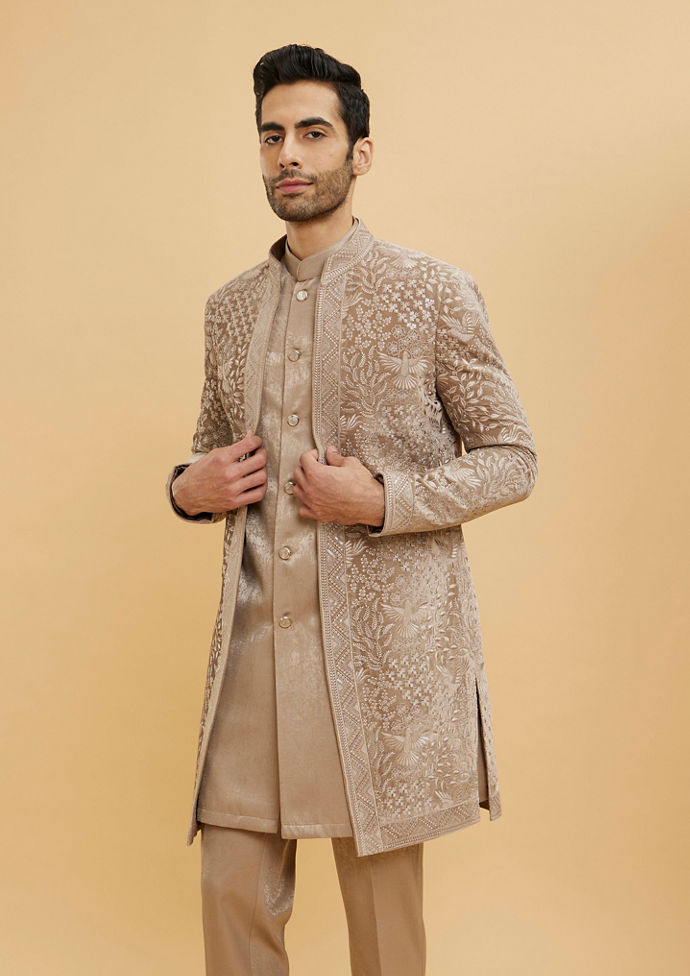 Twamev Men Fawn Floral Embroidered Indo Western Set with Bagh Motifs