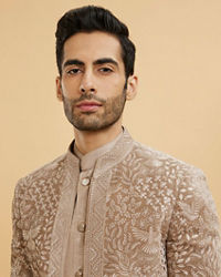 Twamev Men Fawn Floral Embroidered Indo Western Set with Bagh Motifs