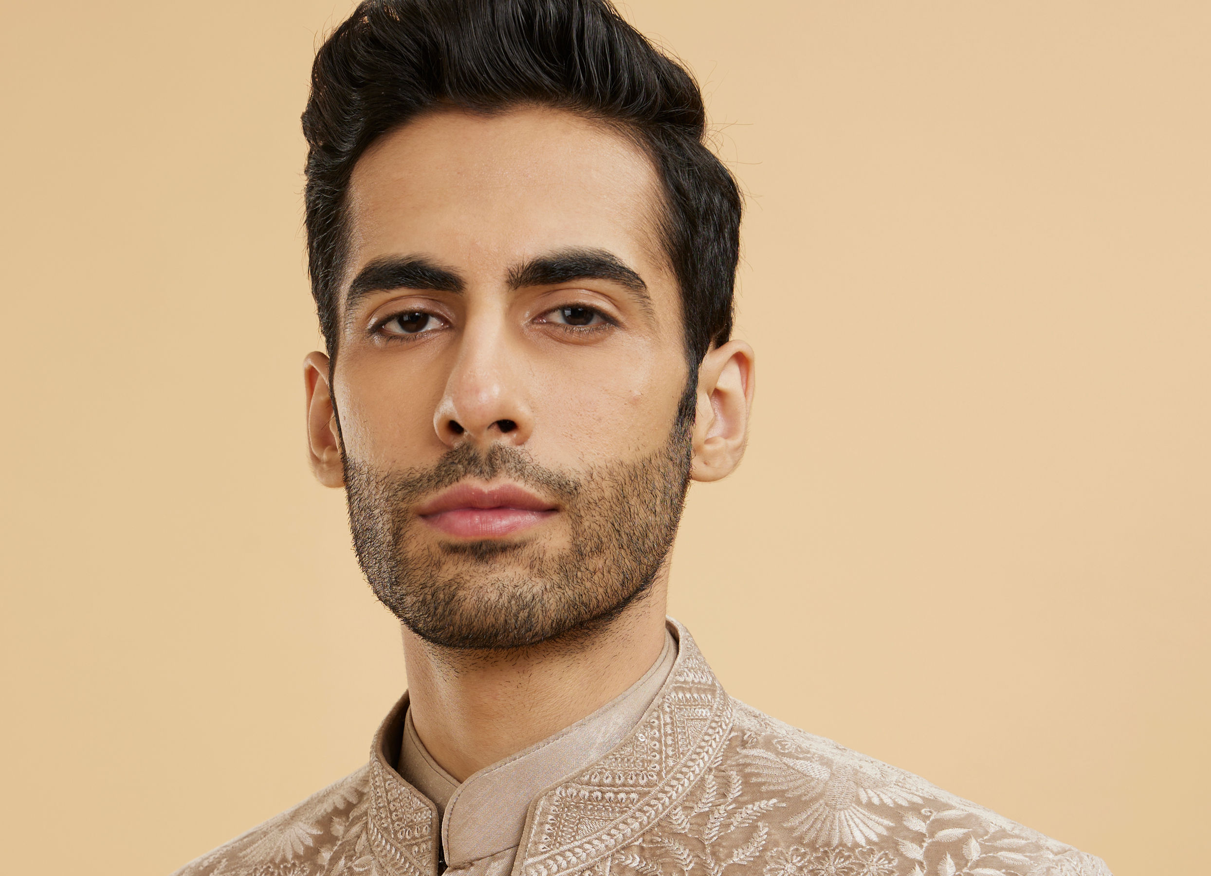Twamev Men Fawn Floral Embroidered Indo Western Set with Bagh Motifs
