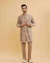 Twamev Men Fawn Floral Embroidered Indo Western Set with Bagh Motifs