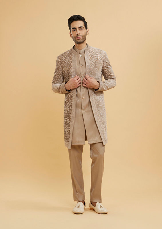 Twamev Men Fawn Floral Embroidered Indo Western Set with Bagh Motifs