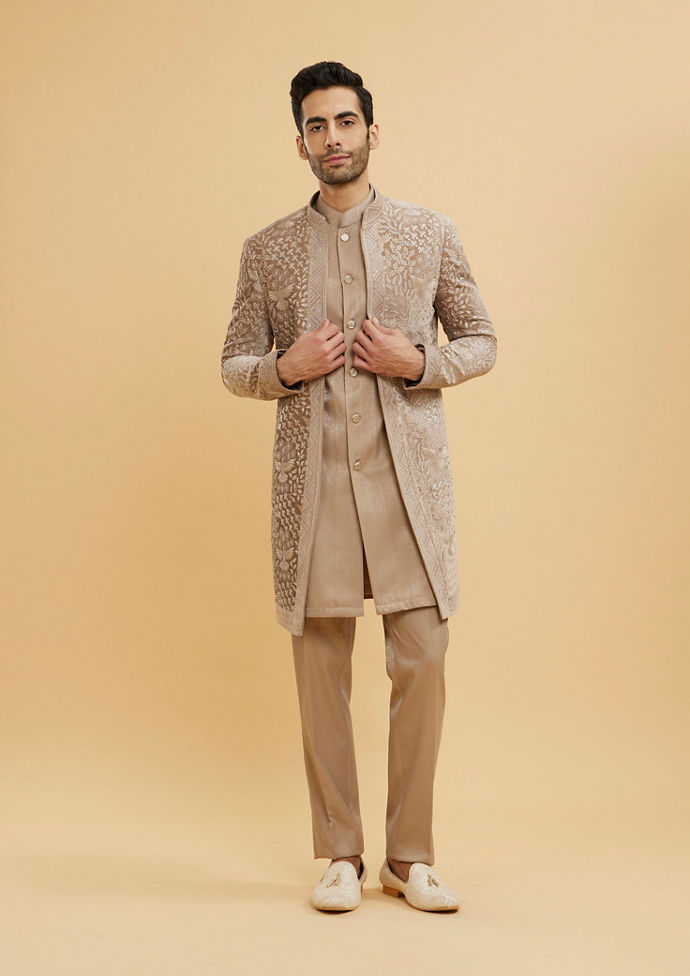 Twamev Men Fawn Floral Embroidered Indo Western Set with Bagh Motifs