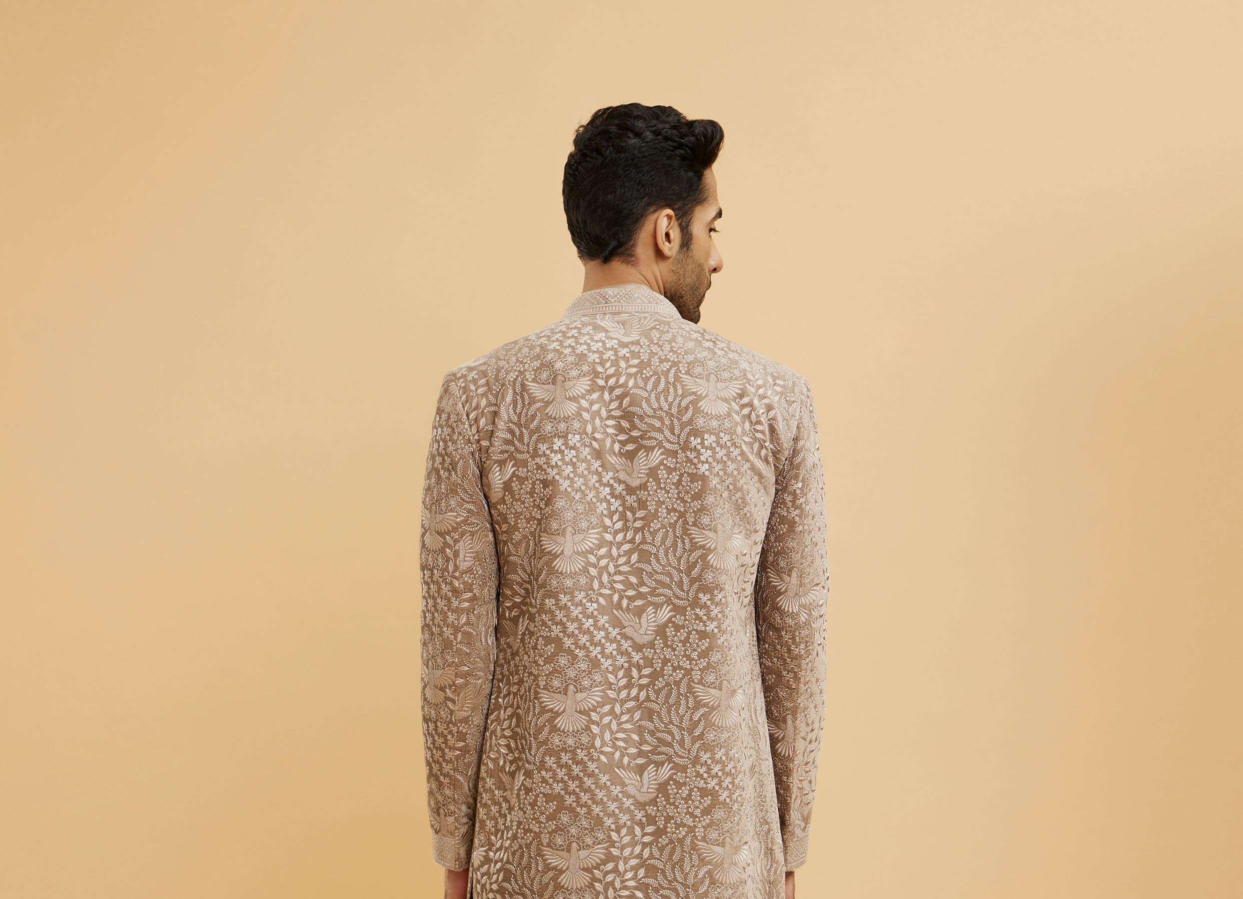 Twamev Men Fawn Floral Embroidered Indo Western Set with Bagh Motifs
