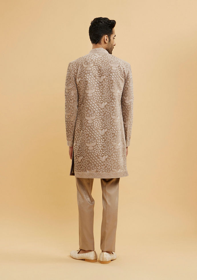Twamev Men Fawn Floral Embroidered Indo Western Set with Bagh Motifs