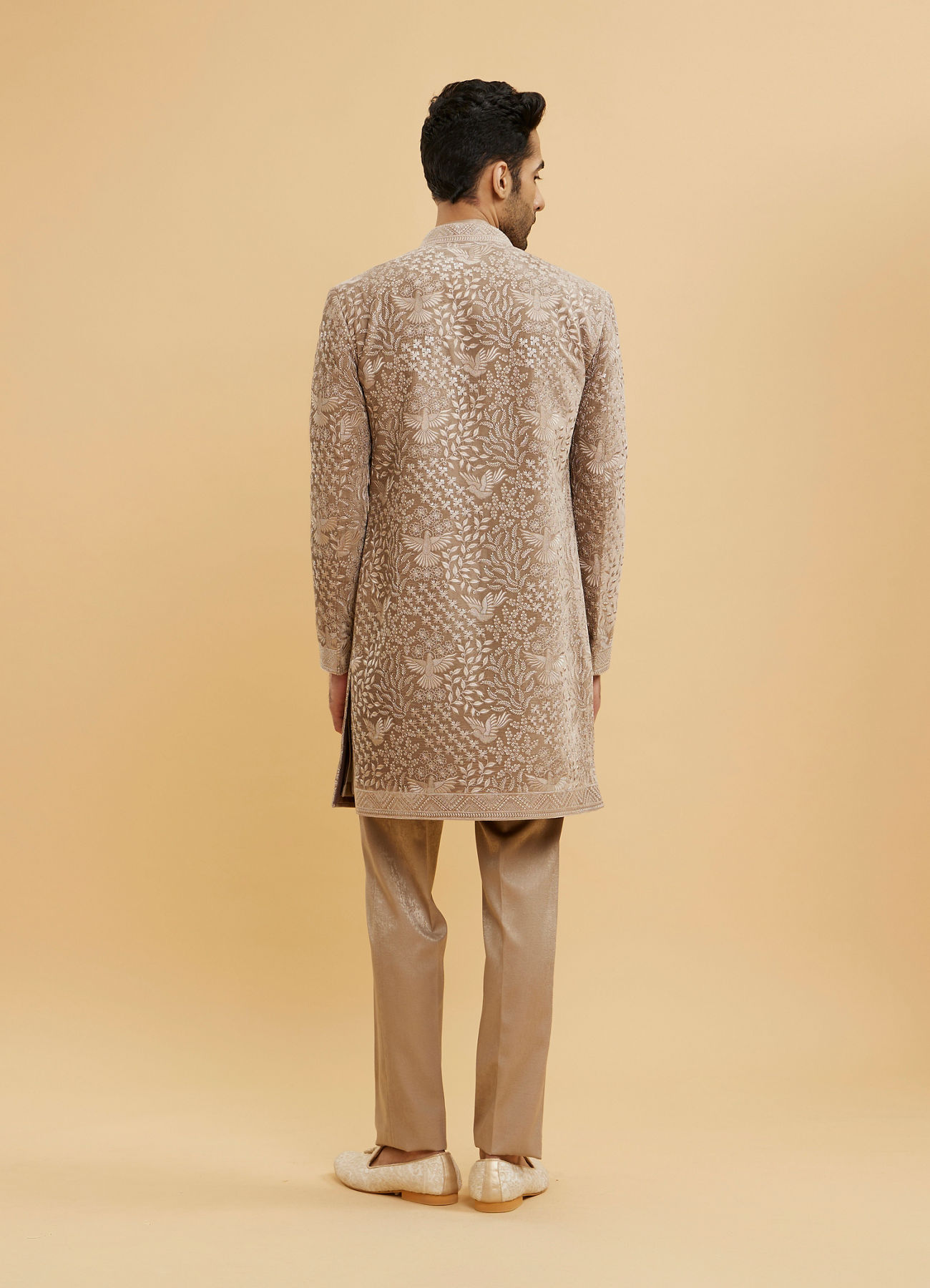 Twamev Men Fawn Floral Embroidered Indo Western Set with Bagh Motifs