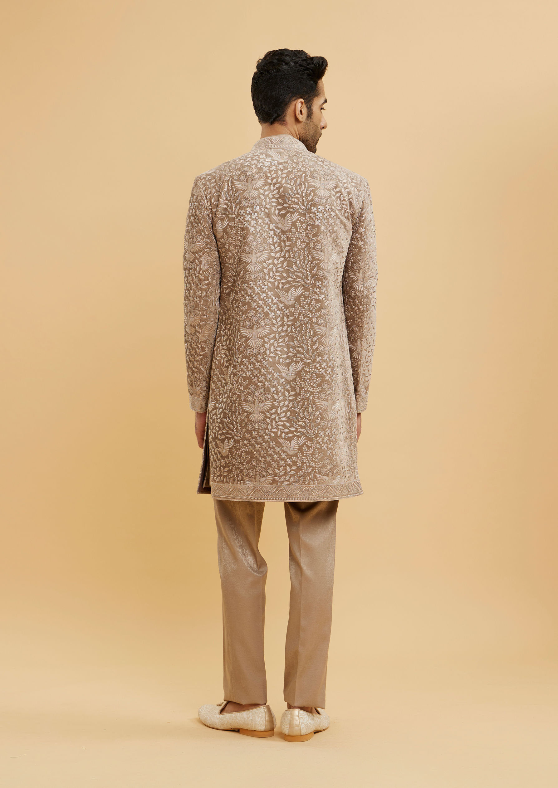 Twamev Men Fawn Floral Embroidered Indo Western Set with Bagh Motifs