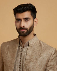 Twamev Men Elegant Brown Silk Ensemble Indo Western