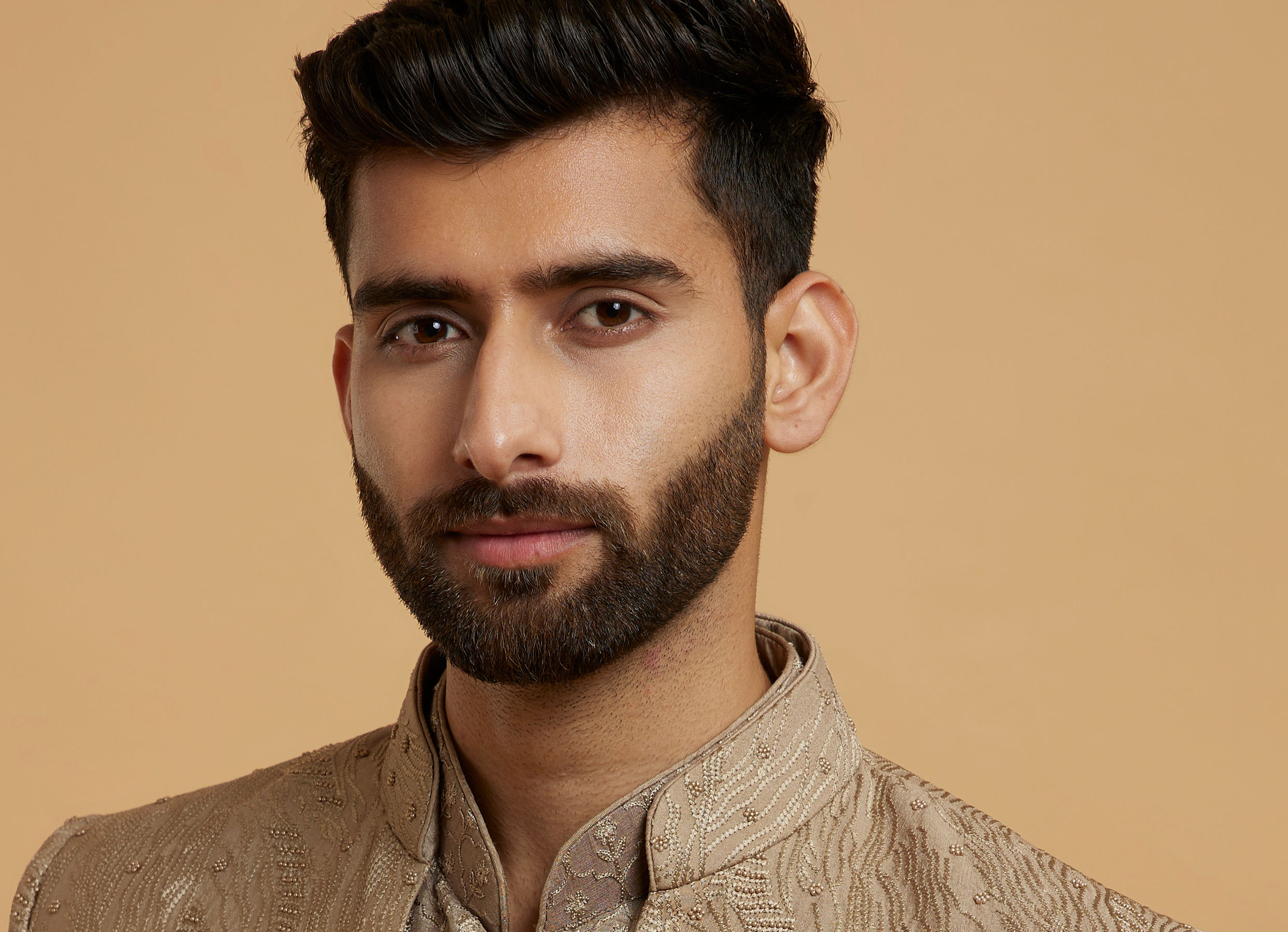 Twamev Men Elegant Brown Silk Ensemble Indo Western