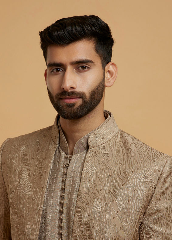 Twamev Men Elegant Brown Silk Ensemble Indo Western