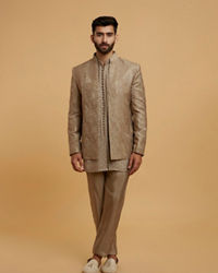 Twamev Men Elegant Brown Silk Ensemble Indo Western