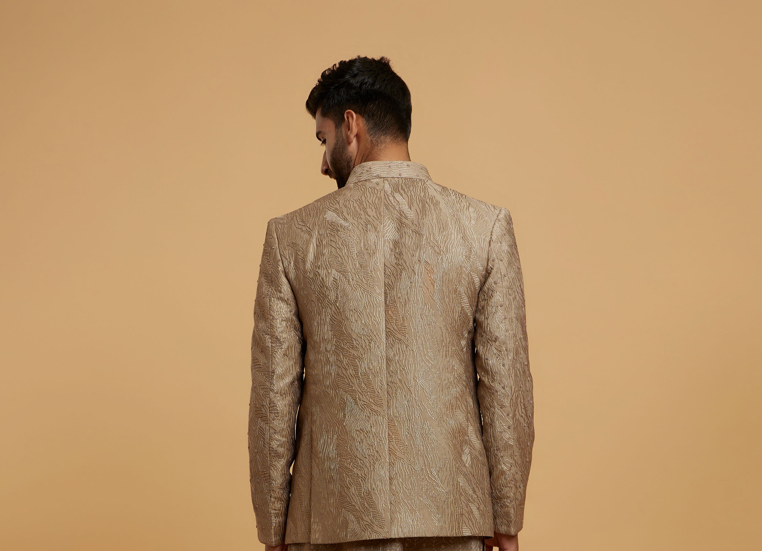 Twamev Men Elegant Brown Silk Ensemble Indo Western