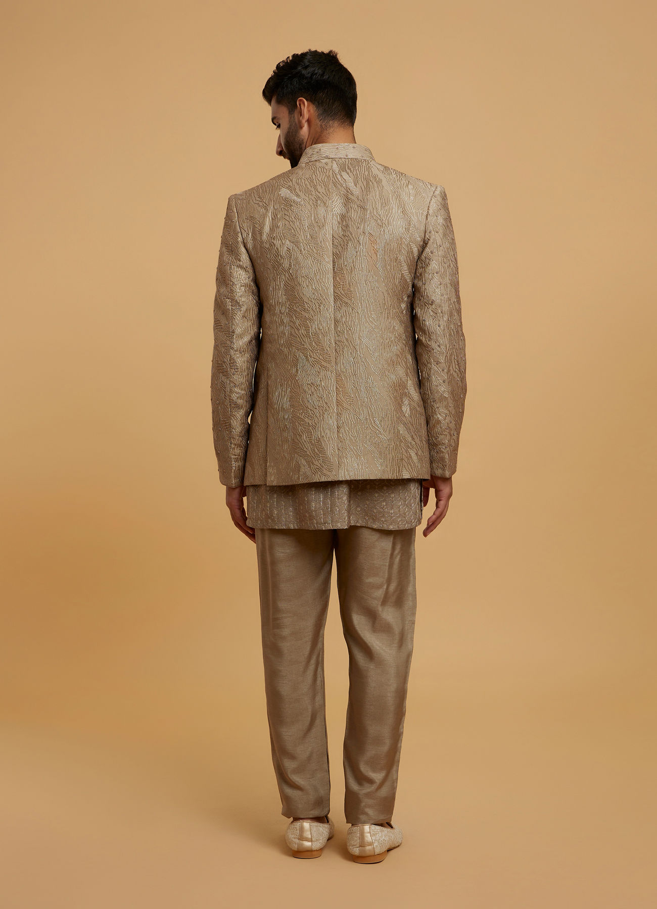 Twamev Men Elegant Brown Silk Ensemble Indo Western