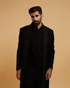 Black Crepe Sequin Stripe Embroidered Indo Western Set