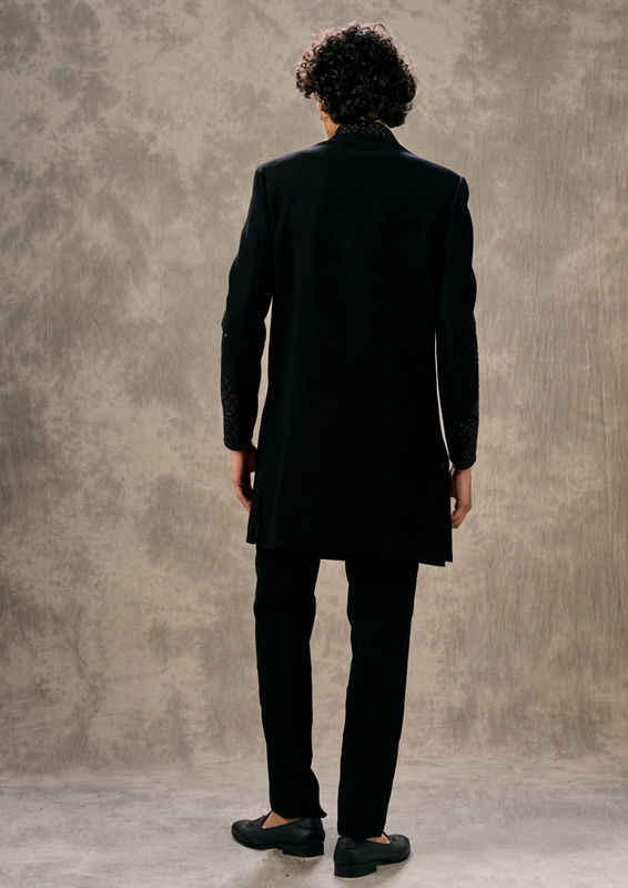 Twamev Men Black Twinkle Rayon Indo Western