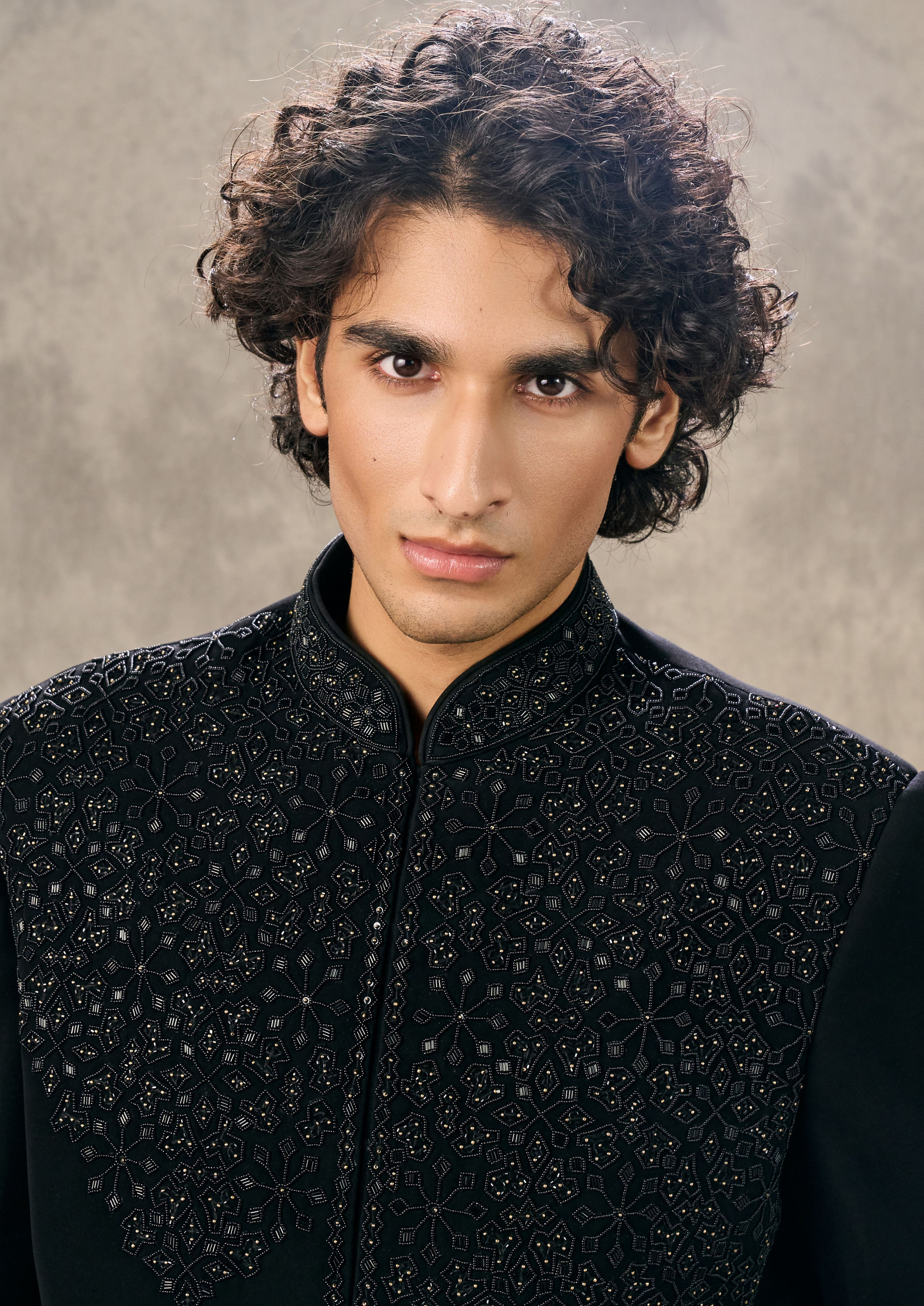 Twamev Men Black Twinkle Rayon Indo Western