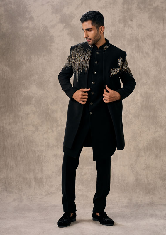 Twamev Men Glamorous Black Ensemble Indo Western