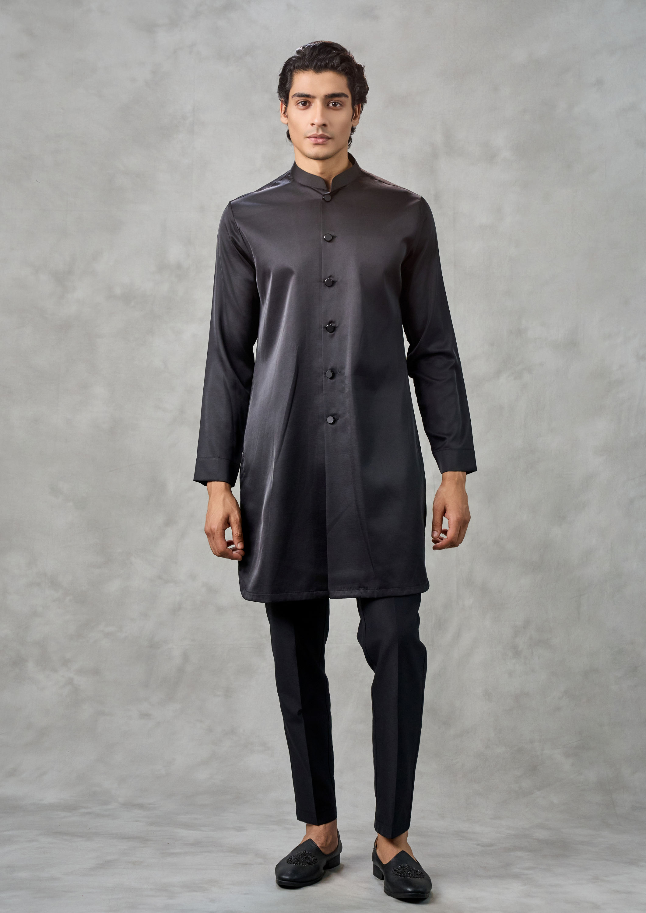 Twamev Men Champagne Tissue Zardozi Aari Embroidered Indo Western Set