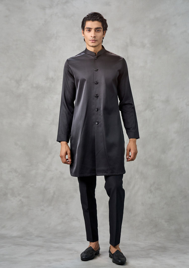 Twamev Men Champagne Tissue Zardozi Aari Embroidered Indo Western Set