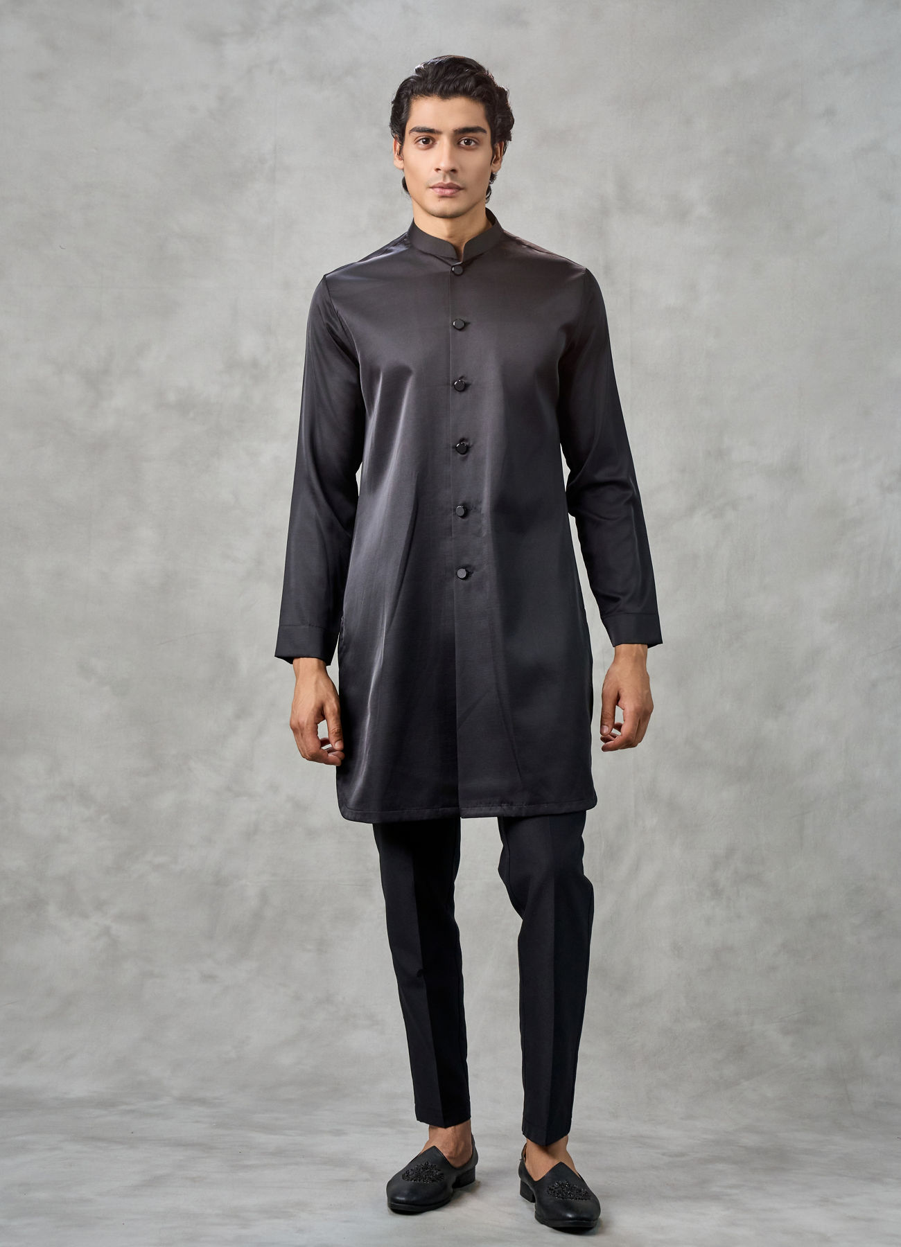 Twamev Men Champagne Tissue Zardozi Aari Embroidered Indo Western Set
