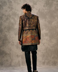 Twamev Men Black Pashmina Multicolour Paisley Woven Indo Western Set