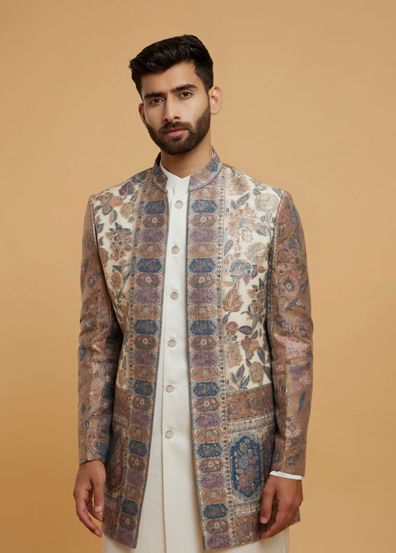 Twamev Men Creamy Splendor Indo Western Suit