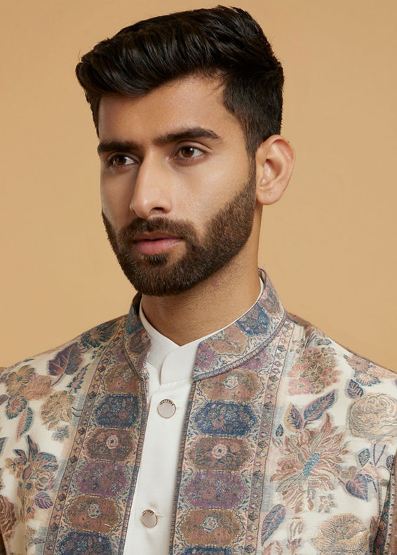 Twamev Men Creamy Splendor Indo Western Suit