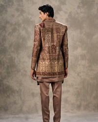 Twamev Men Brown Pashmina Paisley Woven Indo Western Ensemble