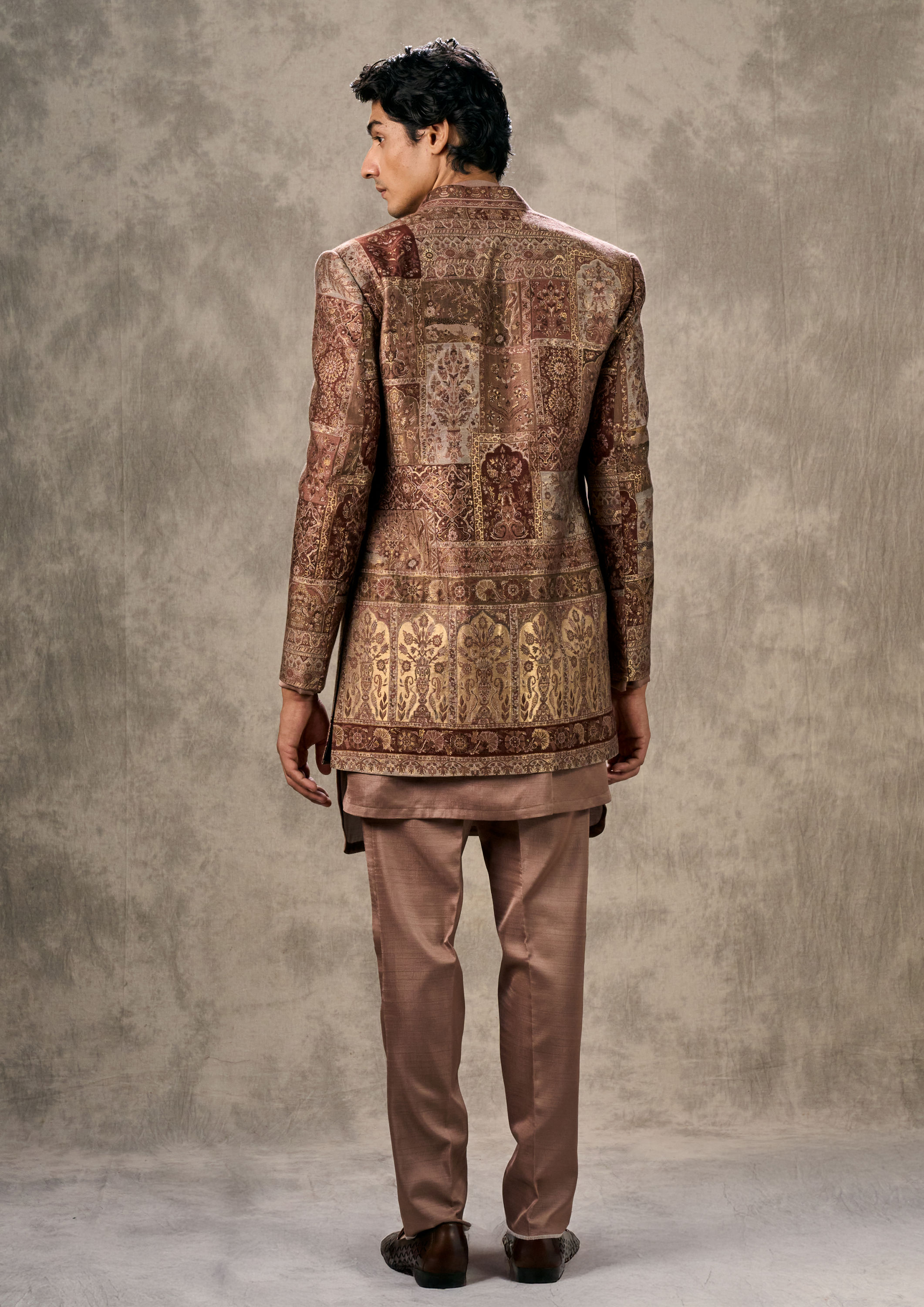 Twamev Men Imperial Brown Brocade Ensemble Indo Western