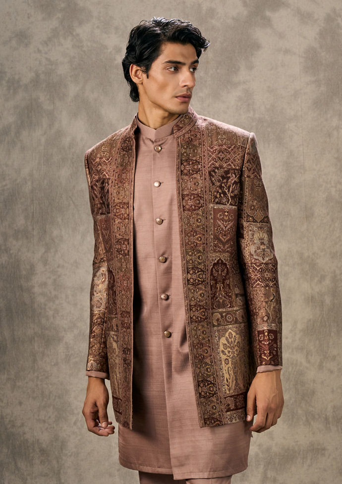 Twamev Men Imperial Brown Brocade Ensemble Indo Western