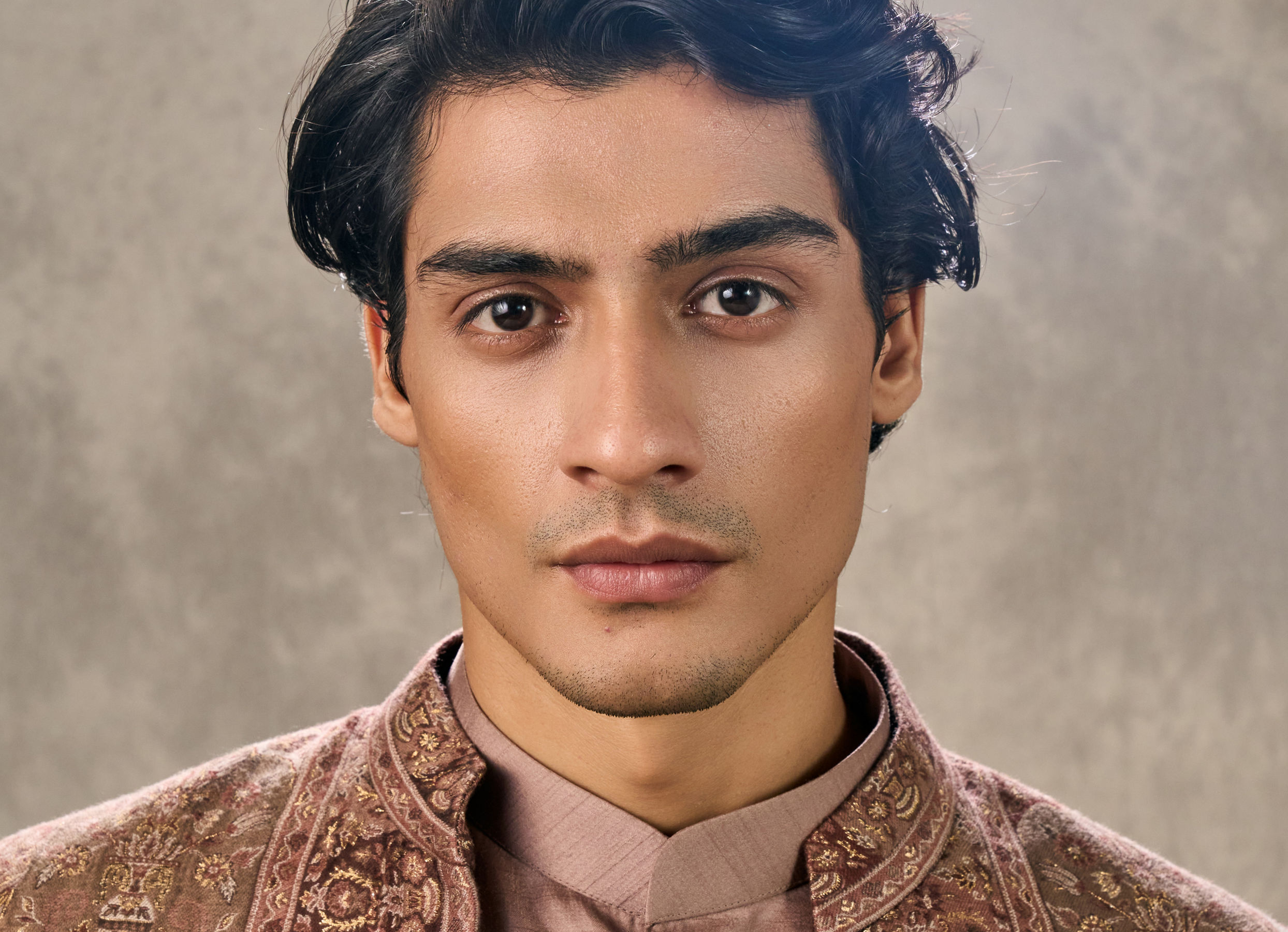 Twamev Men Brown Pashmina Paisley Woven Indo Western Ensemble