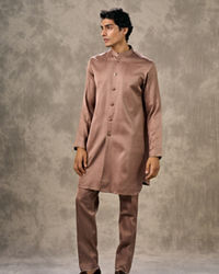 Twamev Men Brown Pashmina Paisley Woven Indo Western Ensemble
