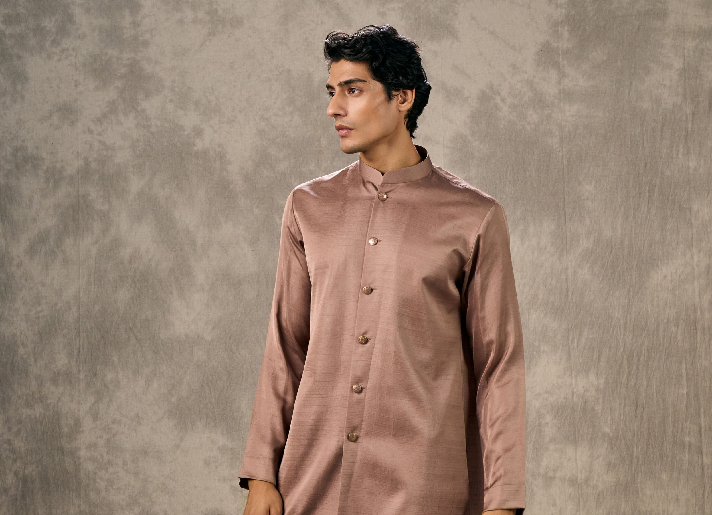 Twamev Men Brown Pashmina Paisley Woven Indo Western Ensemble