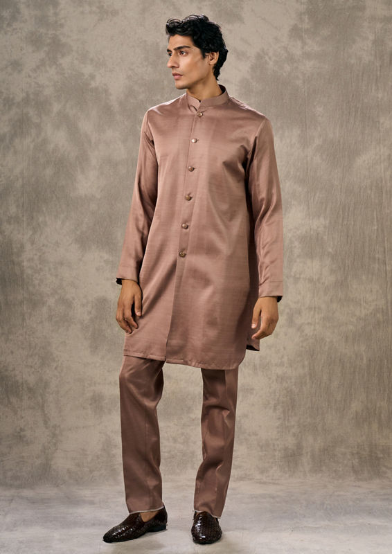 Twamev Men Imperial Brown Brocade Ensemble Indo Western