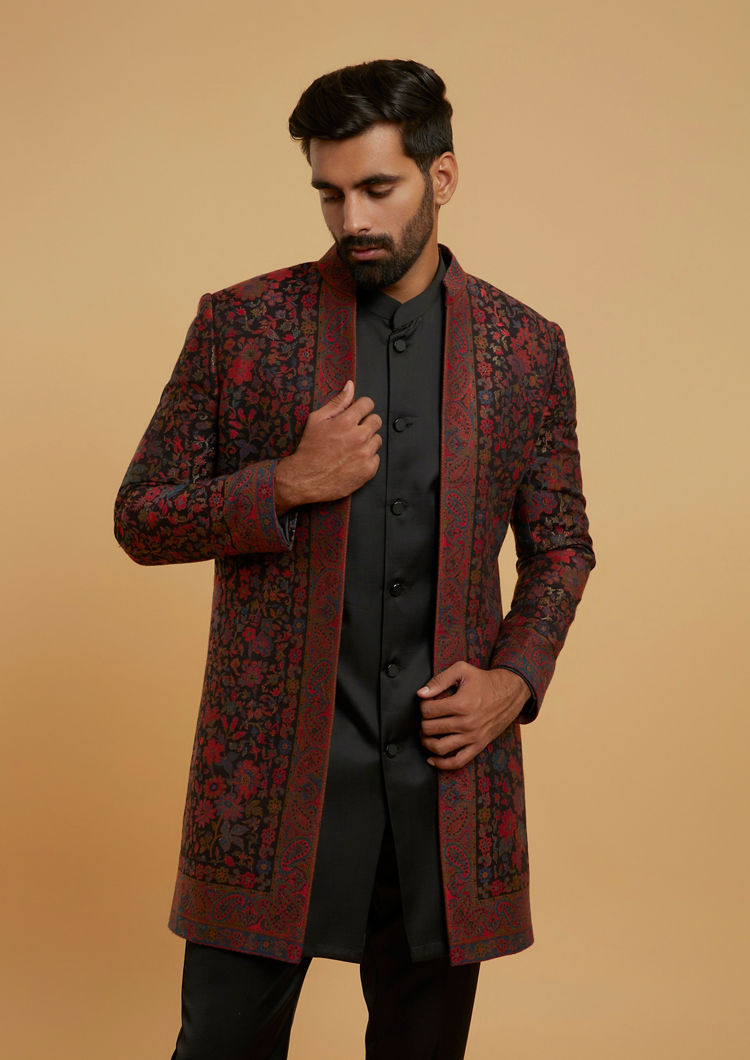 Twamev Men Black Brocade Elegance Indo Western