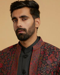 Twamev Men Black Brocade Elegance Indo Western