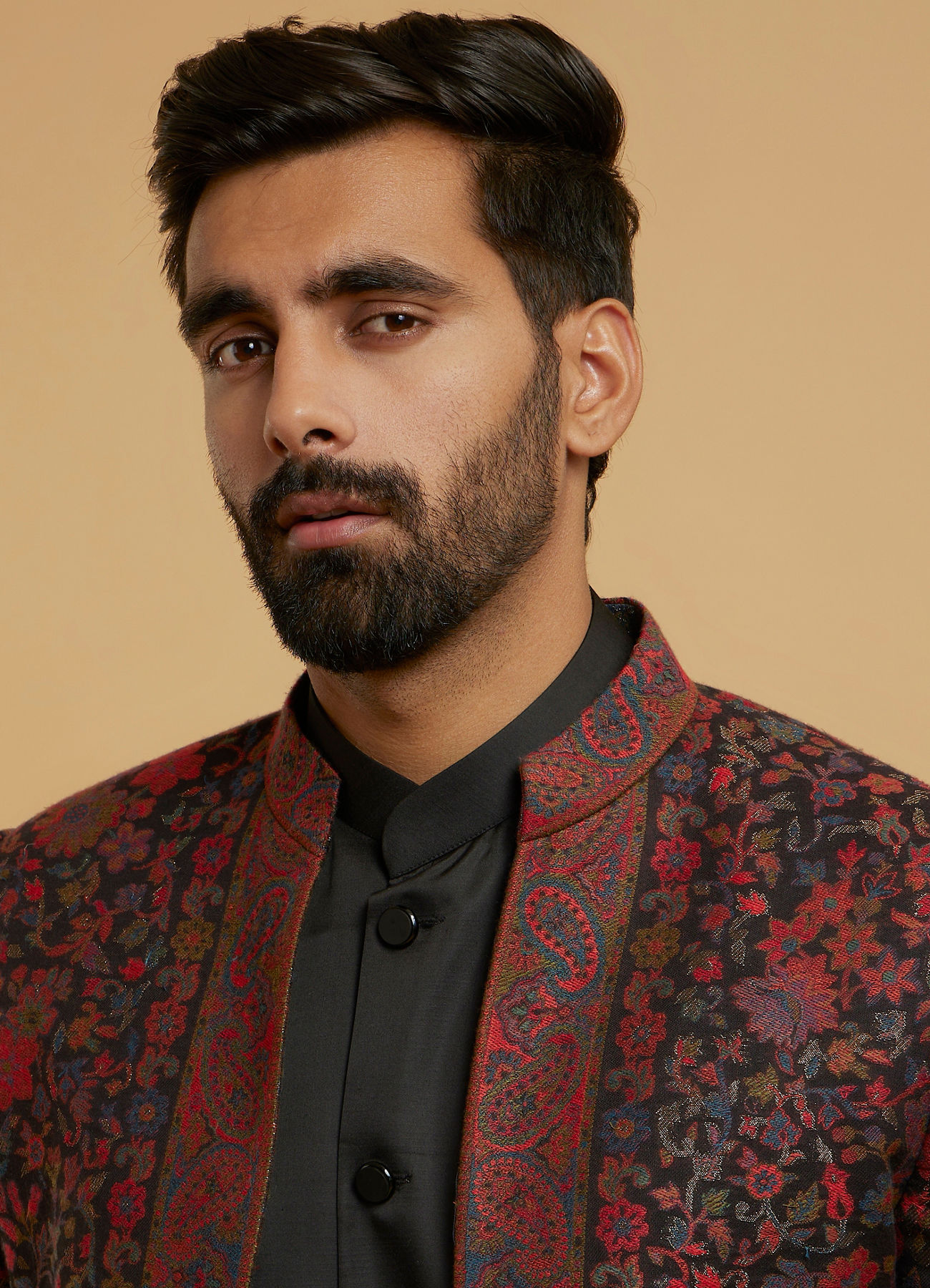 Twamev Men Black Brocade Elegance Indo Western