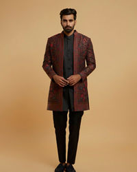 Twamev Men Black Brocade Elegance Indo Western