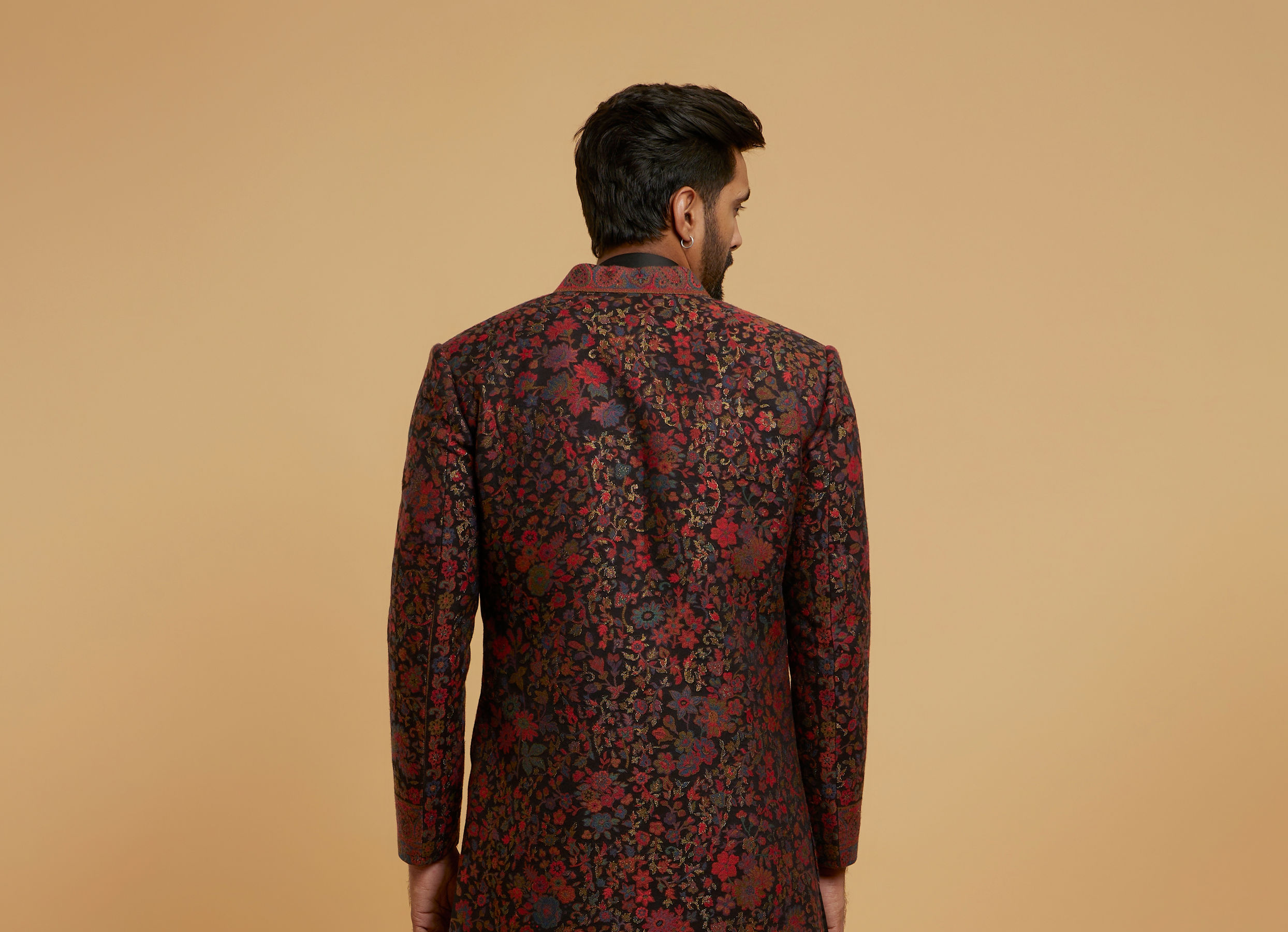 Twamev Men Black Brocade Elegance Indo Western