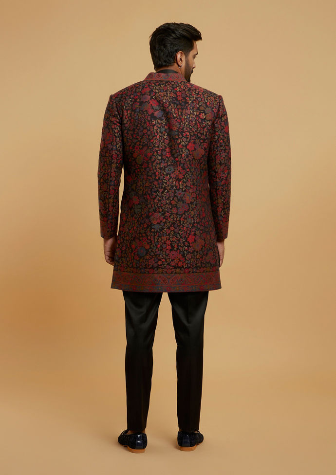 Twamev Men Black Brocade Elegance Indo Western