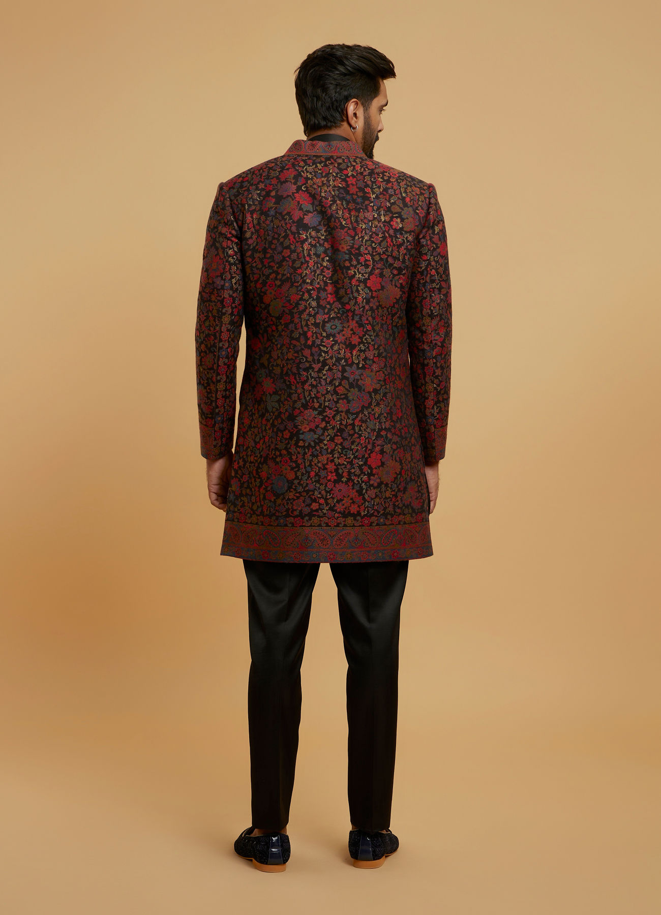 Twamev Men Black Brocade Elegance Indo Western