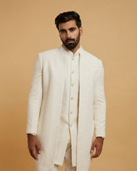 Twamev Men Cream Georgette Glimmer Indo Western