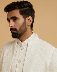 Twamev Men Cream Georgette Glimmer Indo Western