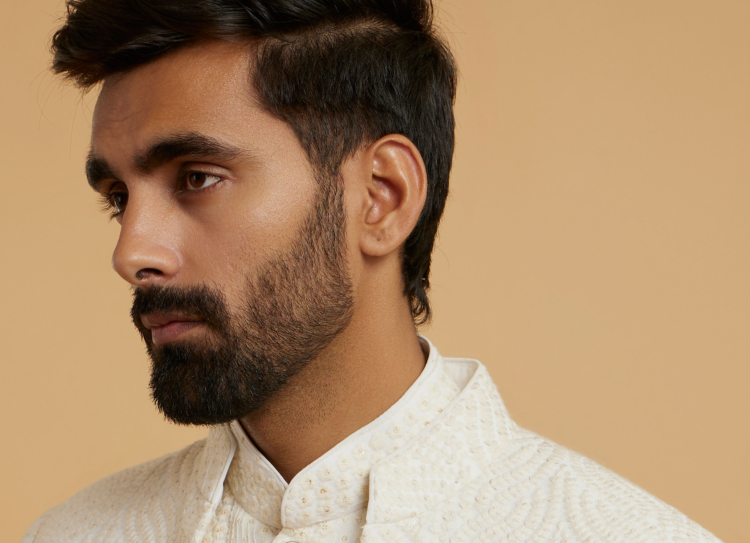 Twamev Men Cream Georgette Glimmer Indo Western