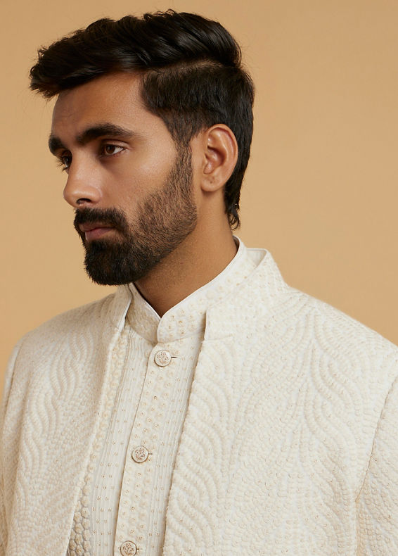 Twamev Men Cream Georgette Glimmer Indo Western