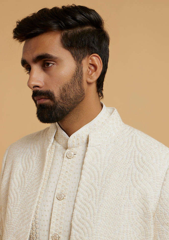 Twamev Men Cream Georgette Glimmer Indo Western