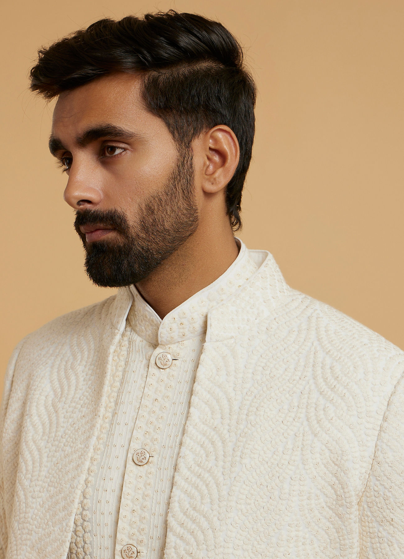 Twamev Men Cream Georgette Glimmer Indo Western